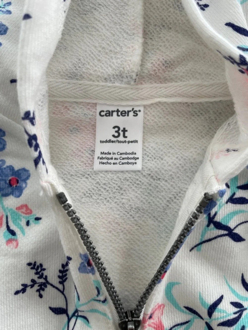 SALE! NWT Carter's White Floral Zip Hoodie with Pink and Blue Flowers SIZE 3T